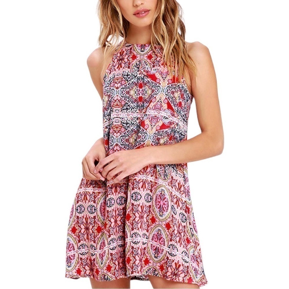 Lulu’s Design Major Red Print Swing Mini Dress US M